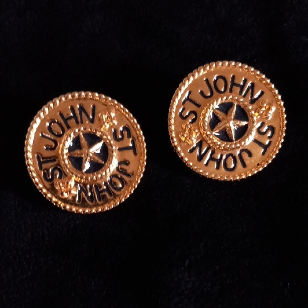 ST JOHN  Vintage Gold-Tone and Black Enamal Star Earrings